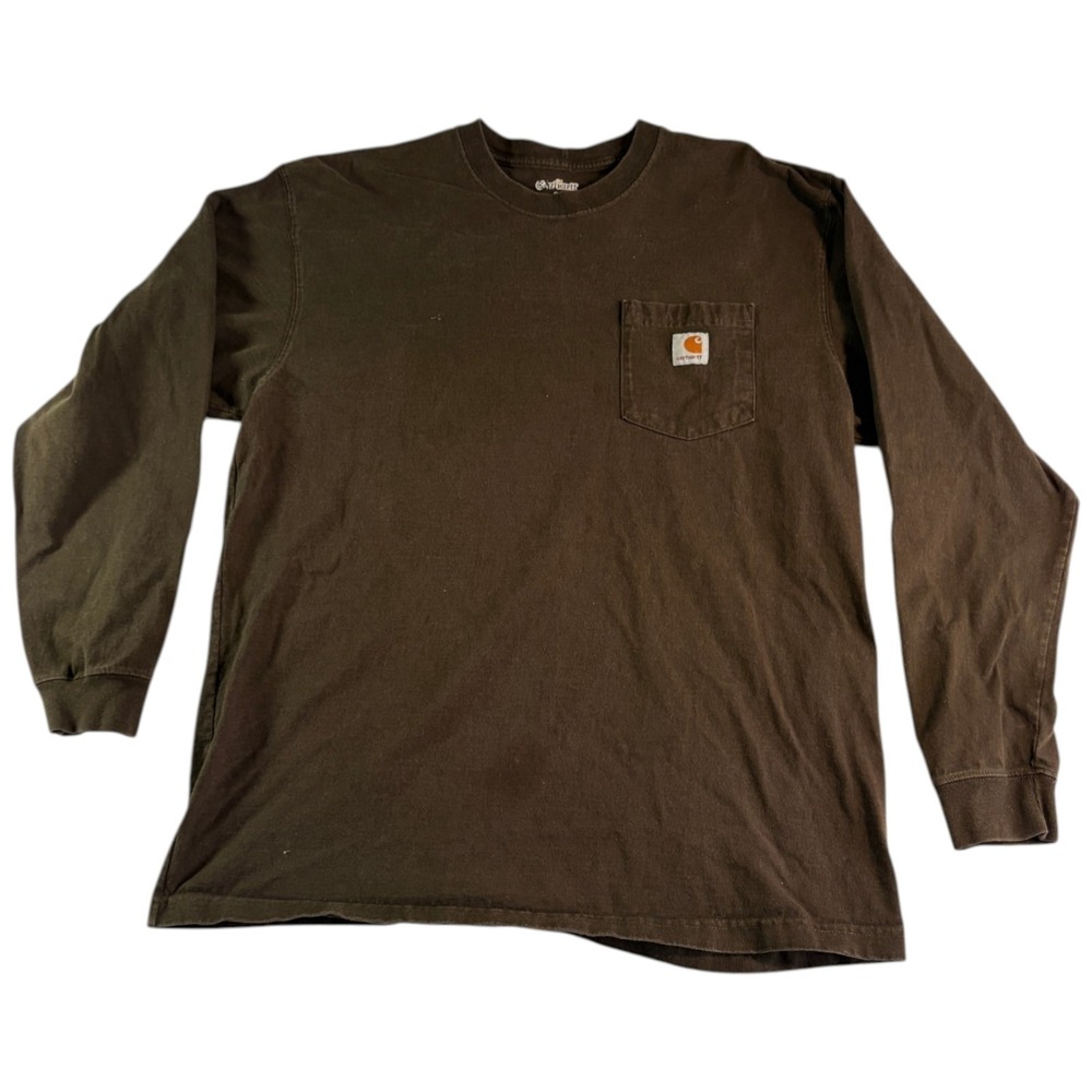 VTG Carhartt Shirt Mens Large Olive Green Loose Fit Cotton Long Sleeve Crew Neck